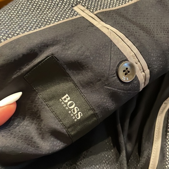 HUGO BOSS men’s wool blend sports coat jacket blue gray micro pattern NWOT 44R - Picture 7 of 17